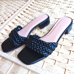 Black Slip-On Sandals with Braided Design